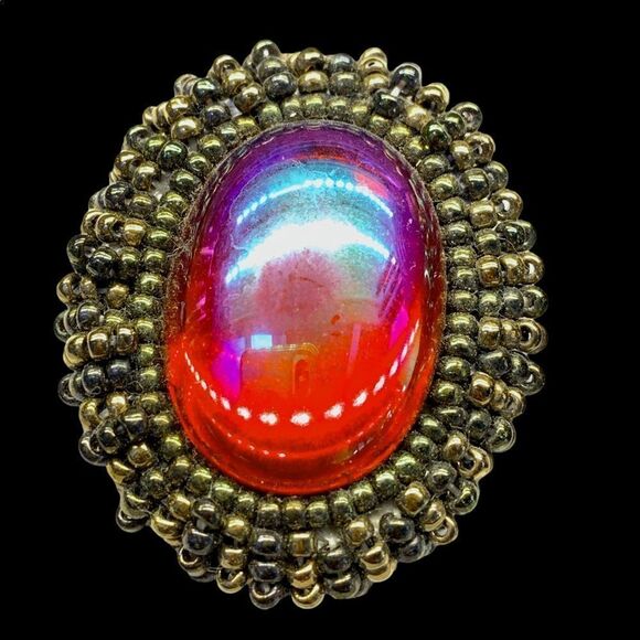 -Vintage red European iridescent glass w/ ox gold beaded earrings pierced art - Picture 10 of 10